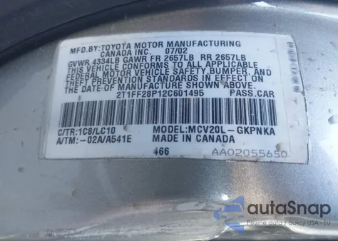 2002 Toyota Camry Solara Sle V6 из США, поврежденный, VIN 2T1FF28P12C601495